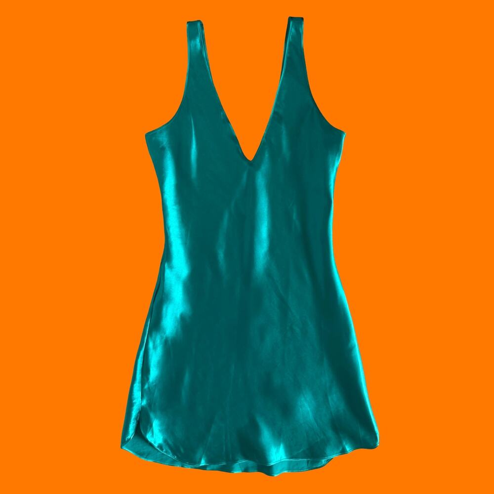 90's vintage emerald green satin boudoir lingerie y2k slip dress L